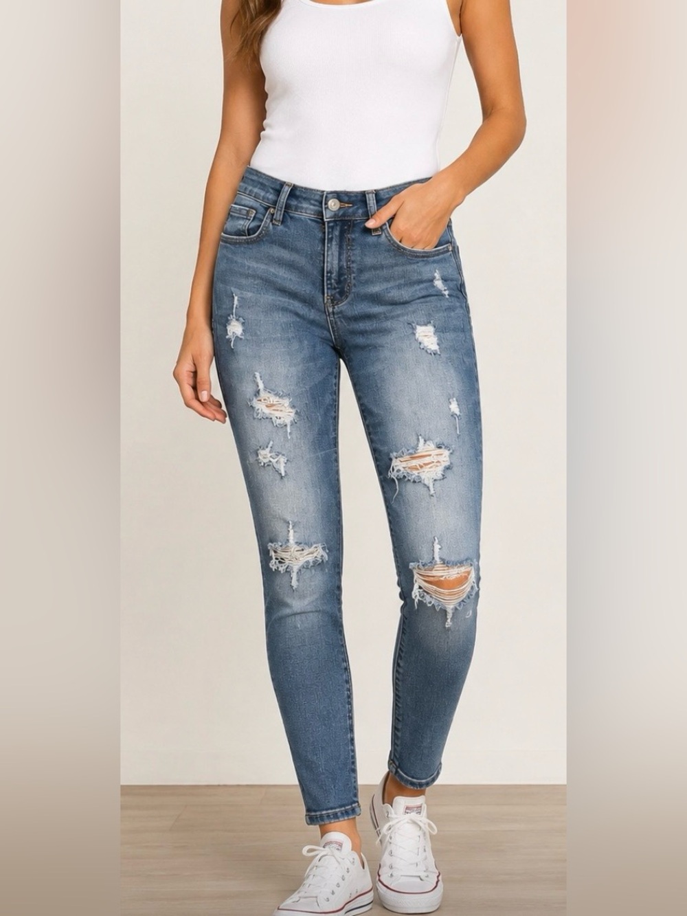 Judy Blue Medium Wash Distressed Skinny Jeans Size 3/26